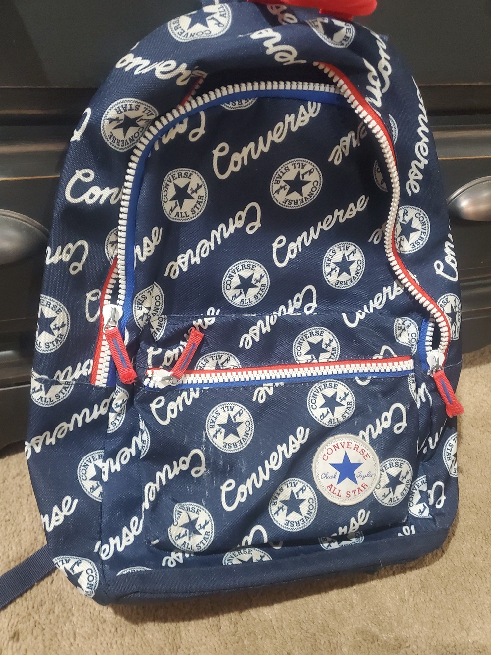 Converse Navy Logo Print Backpack with Red Accents